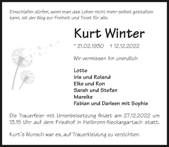 Traueranzeige von Kurt Winter von GESAMT