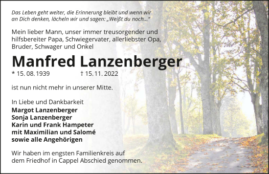 Traueranzeige von Manfred Lanzenberger von GESAMT