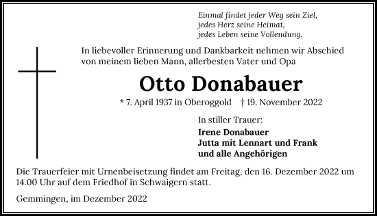 Traueranzeige von Otto Donabauer von GESAMT