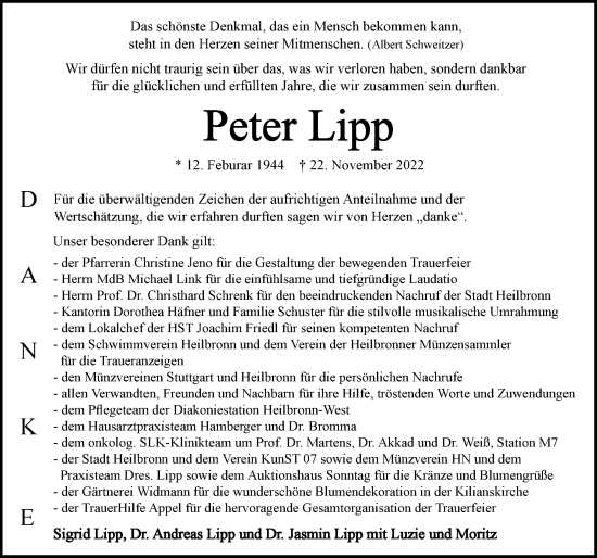 Traueranzeige von Peter Lipp von GESAMT