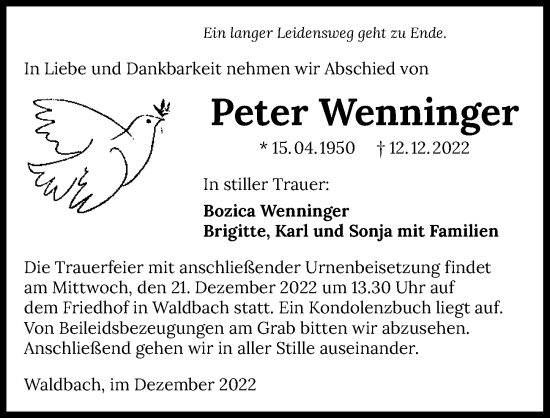 Traueranzeige von Peter Wenninger von GESAMT