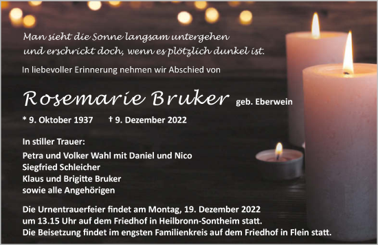 Traueranzeige von Rosemarie Bruker von GESAMT