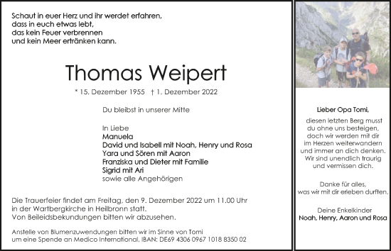 Traueranzeige von Thomas Weipert von GESAMT