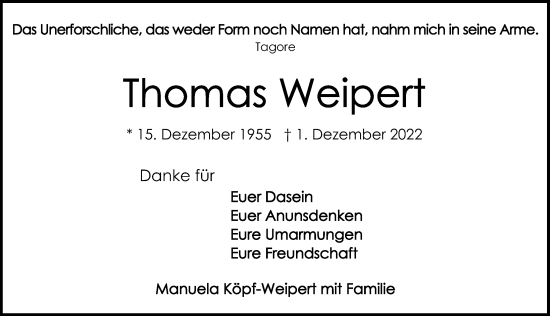 Traueranzeige von Thomas Weipert von GESAMT