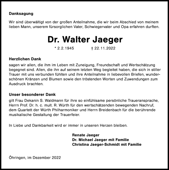 Traueranzeige von Walter Jaeger von GESAMT