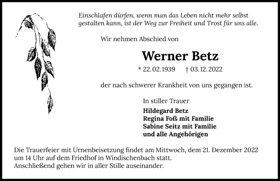 Traueranzeige von Werner Betz von GESAMT