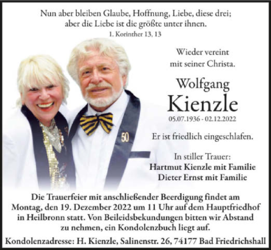 Traueranzeige von Wolfgang Kienzle von GESAMT