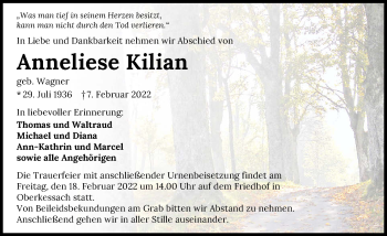 Traueranzeige von Anneliese Kilian von GESAMT