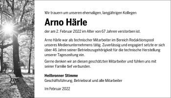 Traueranzeige von Arno Härle von GESAMT