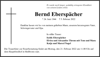 Traueranzeige von Bernd Eberspächer von GESAMT