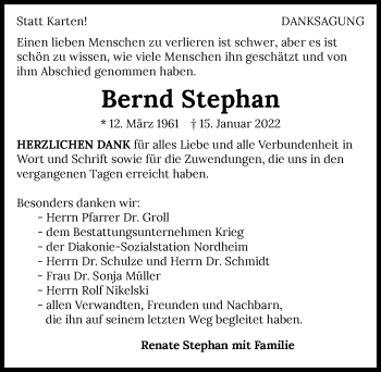 Traueranzeige von Bernd Stephan von GESAMT