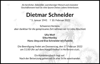 Traueranzeige von Dietmar Schneider von GESAMT