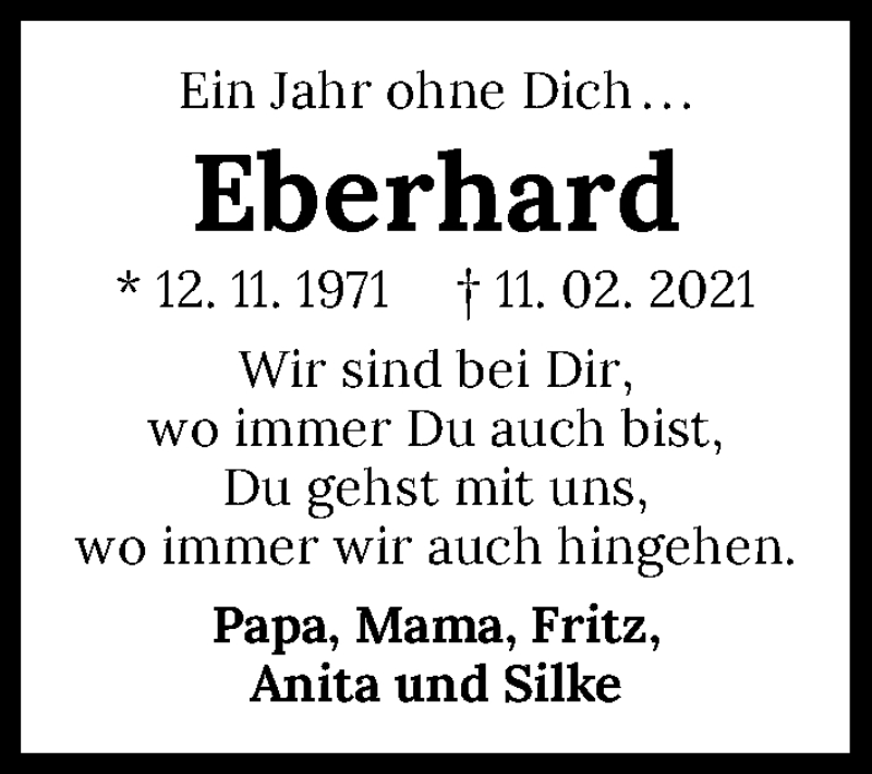  Traueranzeige für Eberhard Messer vom 11.02.2022 aus GESAMT