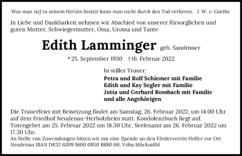 Traueranzeige von Edith Lamminger von GESAMT