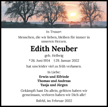 Traueranzeige von Edith Neuber von GESAMT