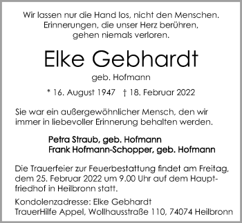 Traueranzeige von Elke Gebhardt von GESAMT