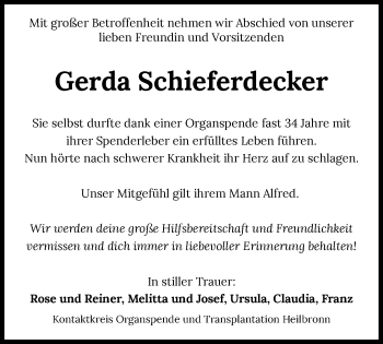 Traueranzeige von Gerda Schieferdecker von GESAMT