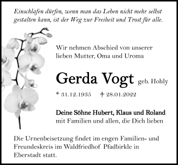 Traueranzeige von Gerda Vogt von GESAMT