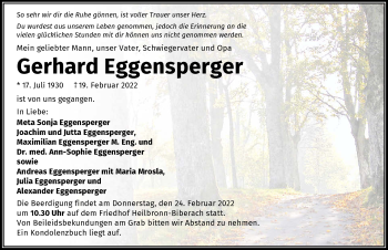 Traueranzeige von Gerhard Eggensperger von GESAMT