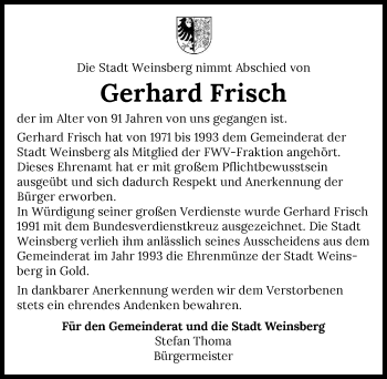 Traueranzeige von Gerhard Frisch von GESAMT
