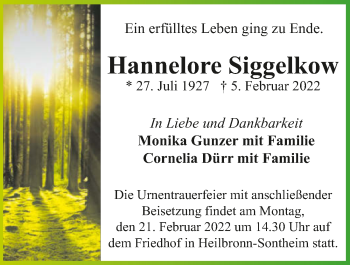 Traueranzeige von Hannelore Siggelkow von GESAMT