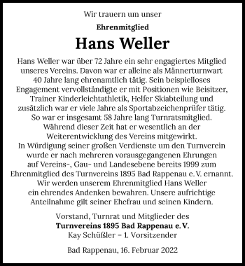 Traueranzeige von Hans Weller von GESAMT