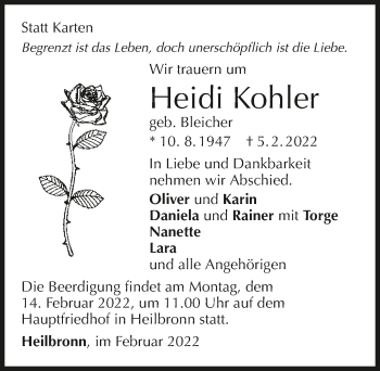 Traueranzeige von Heidi Kohler von GESAMT