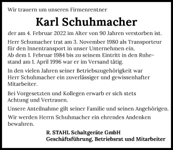 Traueranzeige von Karl Schuhmacher von GESAMT