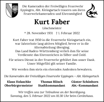 Traueranzeige von Kurt Faber von GESAMT