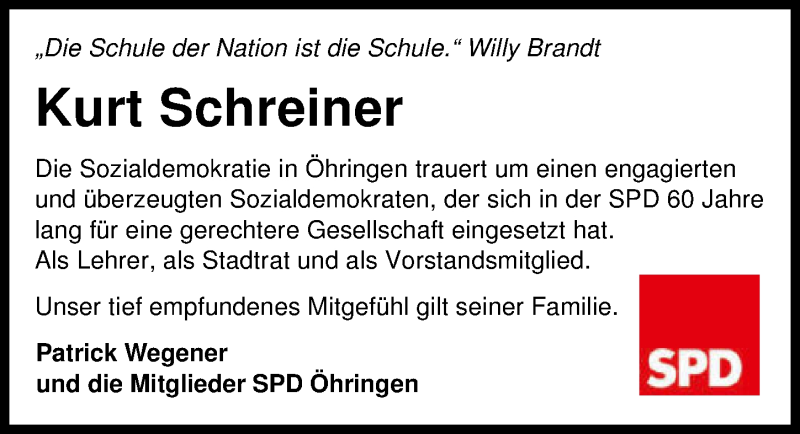  Traueranzeige für Kurt Schreiner vom 08.02.2022 aus GESAMT