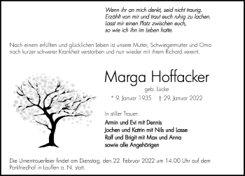 Traueranzeige von Marga Hoffacker von GESAMT