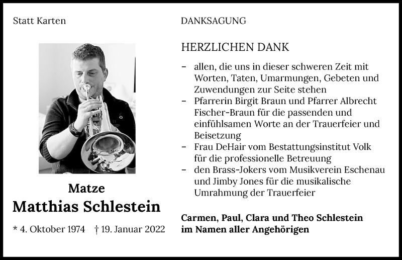  Traueranzeige für Matthias Schlestein vom 05.02.2022 aus GESAMT