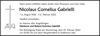 Traueranzeige von Nicolaus Cornelius Gabrielli von GESAMT