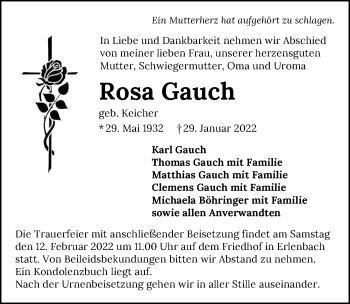 Traueranzeige von Rosa Gauch von GESAMT