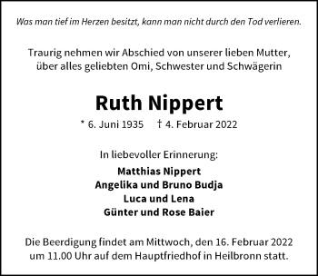 Traueranzeige von Ruth Nippert von GESAMT