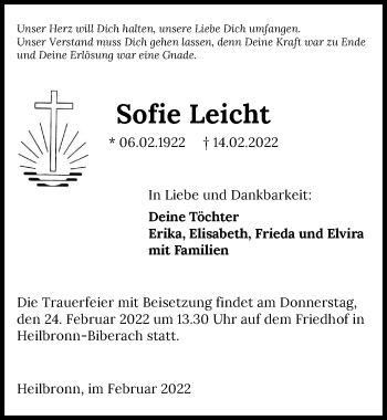 Traueranzeige von Sofie Leicht von GESAMT