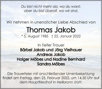 Traueranzeige von Thomas Jakob von GESAMT