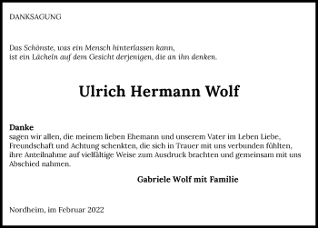 Traueranzeige von Ulrich Hermann Wolf von GESAMT