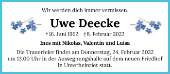 Traueranzeige von Uwe Deecke von GESAMT