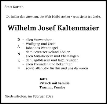 Traueranzeige von Wilhelm Josef Kaltenmaier von GESAMT