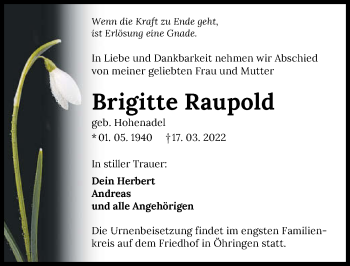 Traueranzeige von Brigitte Raupold von GESAMT