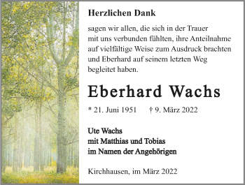 Traueranzeige von Eberhard Wachs von GESAMT