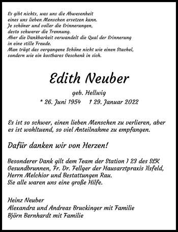 Traueranzeige von Edith Neuber von GESAMT