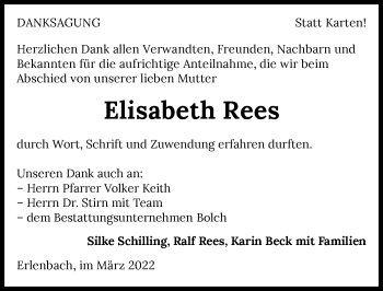 Traueranzeige von Elisabeth Rees von GESAMT