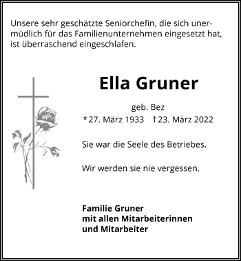 Traueranzeige von Ella Gruner von GESAMT