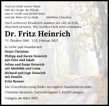 Traueranzeige von Fritz Heinrich von GESAMT