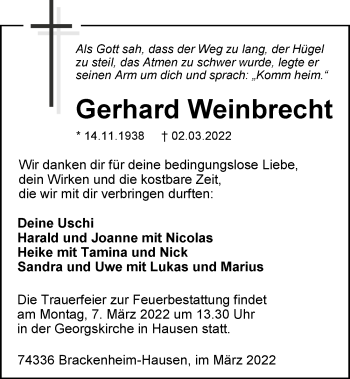 Traueranzeige von Gerhard Weinbrecht von GESAMT