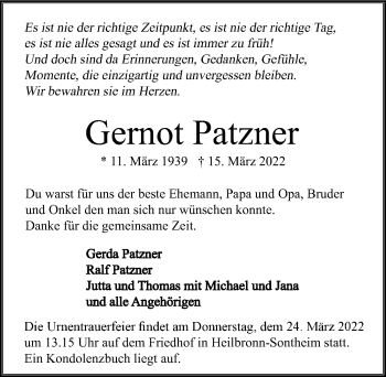 Traueranzeige von Gernot Patzner von GESAMT