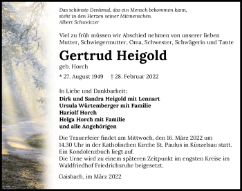 Traueranzeige von Gertrud Heigold von GESAMT