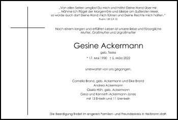 Traueranzeige von Gesine Ackermann von GESAMT